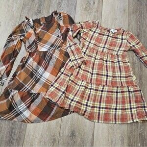 Gymboree Dip 2 Dress Bundle Plaid Ruffles Long Sleeve Girls Toddlers 4T Brown